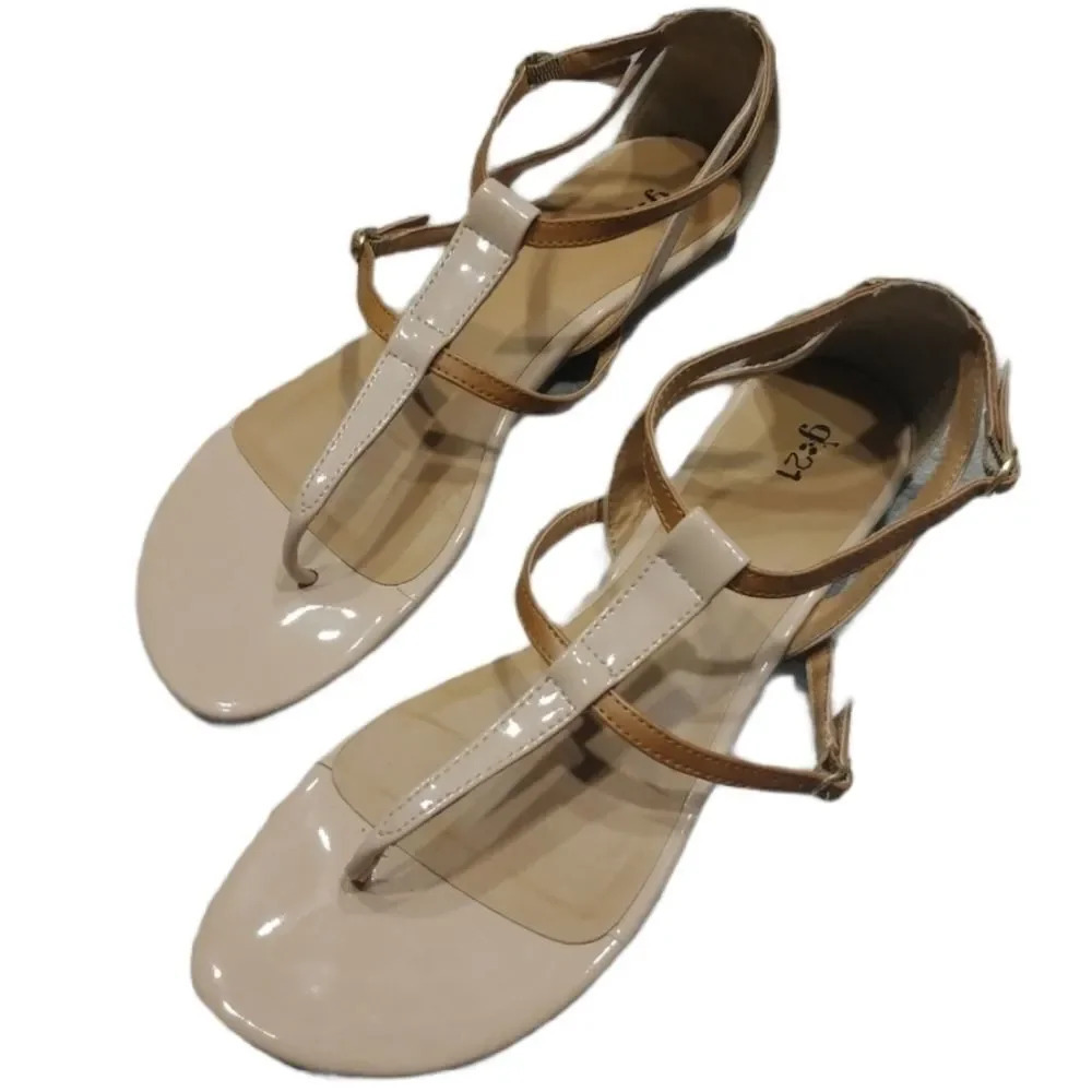 G21 Strappy Flat Sandals Tan Nude Size 10